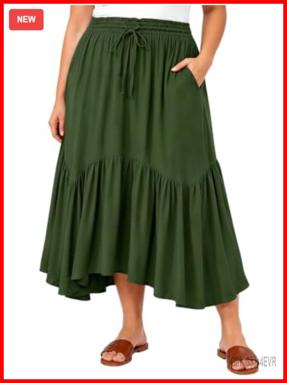 Plus Size Maxi Skirt High Waisted Ruffle A-Line Asymmetric with Pockets